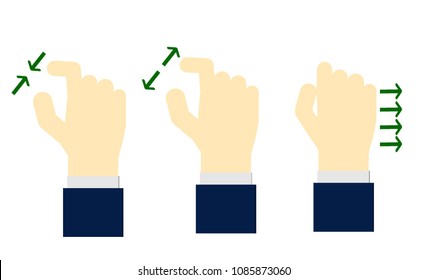 A set of hands using a smartphone. Icons for instructions to the smartphone and other sensor technology. Vector illustration