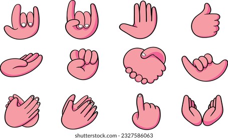 Set of hands in various gestures vector illustration, isolated on white background