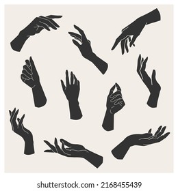 Set of hands in various gestures. Welt lines. Good for the design magic and spiritual shops and merchandise, t-shirt, poster and cards. 