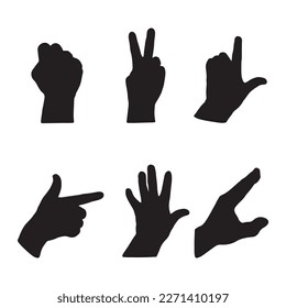 set of hands. Vector illustration isolated on white background.  Hand gestures, human arm palm gesture communication illustration set. Vector Human Hand Gesture For Your Design.