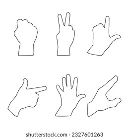 set of hands. Vector illustration isolated on white background.  Hand gestures, human arm palm gesture communication illustration set. Vector Human Hand Gesture For Your Design.