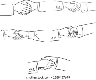 set of handshake of businessman vector illustration sketch doodle hand drawn with black lines isolated on white background