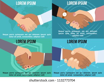 Set of Handshake in flat style. Business partners. Friendship, agreement and big deal vector flat concept.