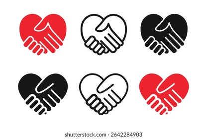 Set of Handshake icon collection isolated on white background. love and care symbol in flat illustration