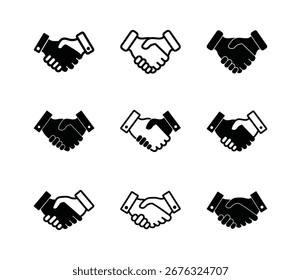 Conjunto de vetor de símbolo de ícone de aperto de mão sobre fundo branco