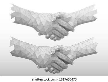 Set of handshake, low poly hands, isolated on white background. Vector Illustration