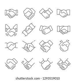 Set of handshake Related Vector Line Icons. Contains such Icons as cooperation, contract, agreement, businessmen, transaction and etc. - Vector 