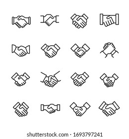 Conjunto de iconos de línea vectorial relacionados con el apretón de manos. Paquete de símbolos lineales Premium. Ilustración vectorial aislada en un fondo blanco. Símbolos web para sitios web y aplicaciones móviles. Diseño moderno. 