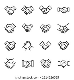 Set of handshake related vector line icons. Premium linear symbols pack. Vector illustration isolated on a white background. Web symbols for web sites and mobile app. Trendy design.