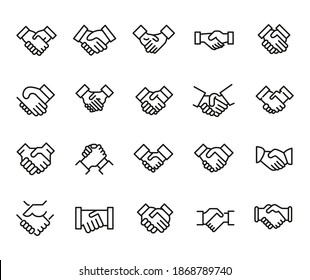 Set of handshake related vector line icons. Premium linear symbols pack. Vector illustration isolated on a white background. Web symbols for web sites and mobile app. Trendy design.