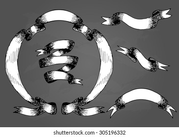  Set hand-sketched banners and elements for design, vector illustration. 