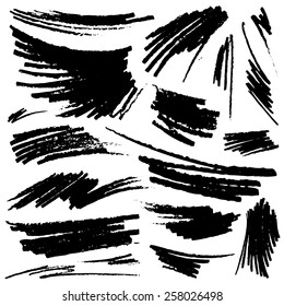 Set of handsketched pencil strokes. Vector illustration. Grunge stains and spots