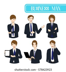 Set Handsome Business Man Cartoon Character. Vector Illustration. isolated on White Background