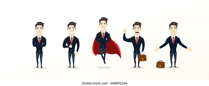 Set of Handsome Businessman leader. Vector illustration eps10.