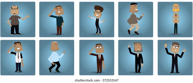 Set of handsome businessmen on different colored backgrounds