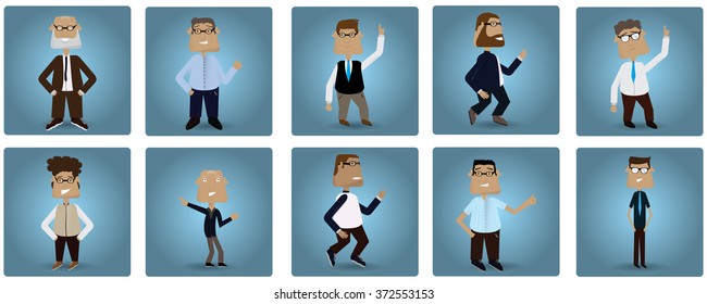 Set of handsome businessmen on different colored backgrounds