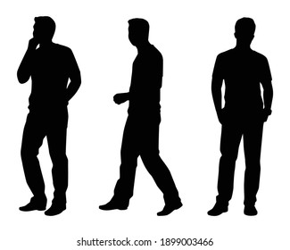 Set of handsome man silhouette vector on white background