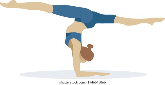 Set of handstand exercises in yoga sport stretching and exercise. Different color suits for sports and skin color