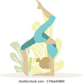 Set of handstand exercises in yoga sport stretching and exercise. Different color suits for sports and skin color
