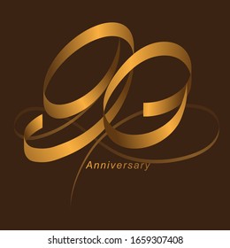 Set of Handwriting Calligraphy, Celebrating, anniversary of number 90, 90th year anniversary, birthday. Luxury duo tone gold brown for invitation card