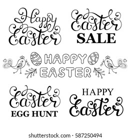 Set of Handwriting inscription Happy Easter on white background.Vector illustration.
