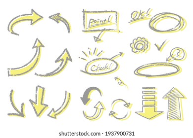 A set of handwritten arrow illustrations that look like they were drawn with crayons