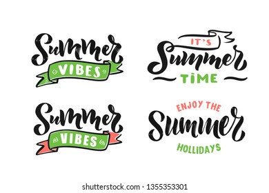 Set Handwritten Brush lettering composition of Summer. Lettering and calligraphy for poster, background, postcard, banner, window. Print on cup, bag, shirt, package, balloon