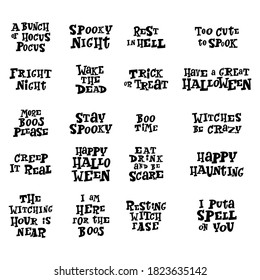 Set with handwritten calligraphy quotes for Halloween .