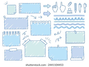 A set of handwritten frames, stationery, and notes ,bumpy lines, vector illustration