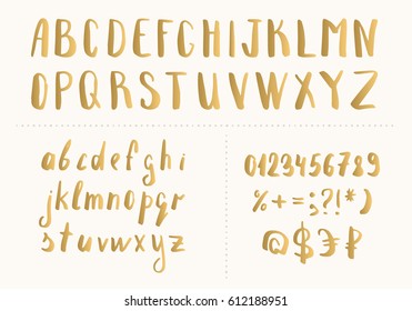 Set Of Handwritten Gold Latin Letters. Vector Script Font. Golden Alphabet Isolated On Background.