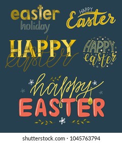 Set of Handwritten Happy Easter text. Isolated  on dark backgrond. EPS 10