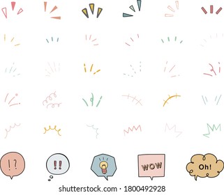 A set of handwritten icons that show surprises, inspiration, awareness, attention, points, etc.