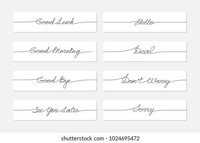 Set of handwritten inscriptions. Hand drawn lettering. Calligraphy. One line drawing of phrases. Vector illustration