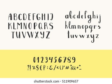 Set of handwritten latin letters. Vector script font. Black alphabet isolated on background.