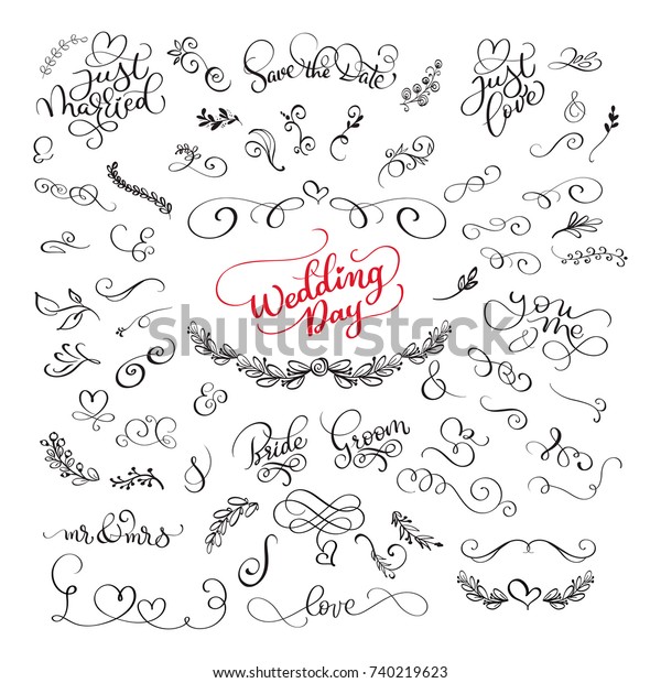 set of handwritten lettering calligraphy\
positive quotes about love and wedding and valentines day. romantic\
design, brush modern vector\
illustration