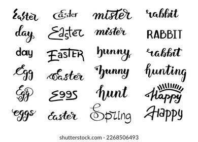 Set of handwritten lettering quote of Easter phrase. Vector hand drawn holiday calligraphy 