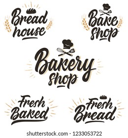 Set of hand-written logos, badges and labels for a bakery, bread shop and sweet shop. 