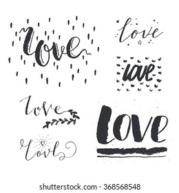 Set of hand-written LOVE. Vector text for your design isolated on white background. Used for greeting cards, posters and print invitations.