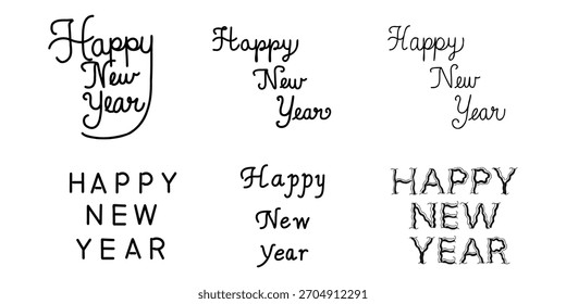 Un conjunto de letras manuscritas de “Feliz Año Nuevo”