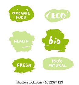 Set of handwritten organic vector badges. Hand drawn logo templates. Elements for logotype, menu, banner, poster design. 