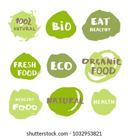 Set of handwritten organic vector badges. Hand drawn logo templates. Elements for logotype, menu, banner, poster design. 