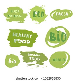 Set of handwritten organic vector badges. Hand drawn logo templates. Element for graphic design - banner, poster, flyer, tag, menu.