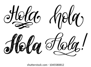 Set of handwritten phrase Hello in Spanish. Vector calligraphy on white background.