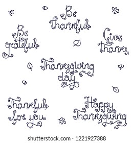 A set of handwritten phrases and quotes for thanksgiving day. Collection of vector lettering. Typography for greeting cards and holiday parties.
