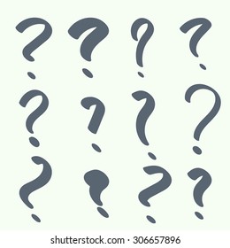 Set of handwritten question marks. Help symbol. FAQ sign on background. vector