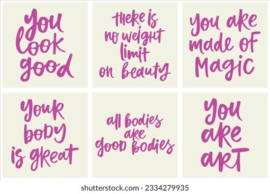 Conjunto de citas escritas a mano sobre el cuerpo positivo. 