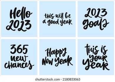 Set of handwritten quotes about New Year. 