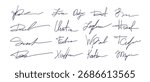 Set handwritten signature. Vector doodle line, ink pen. Different fake abstract autograph isolated in white background. Scribbles elements for documents sign
