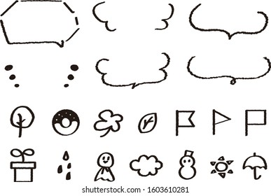 Set of handwritten style icon and speech bubbles.