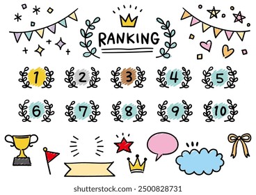 Set of handwritten style ranking icons, vector illustration